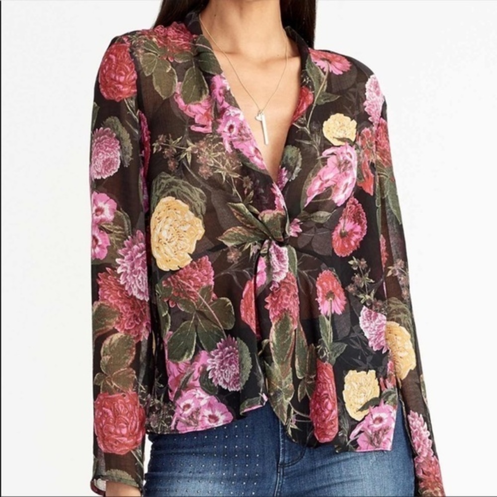 NWOT: RACHEL Rachel Roy Vaughn Twisted Sheer Floral Blouse Womens size 0